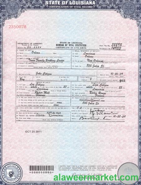 USA Louisiana birth cert
